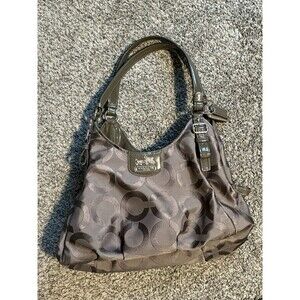 Coach Signature Madison Maggie Hobo Brown Canvas Shoulder Bag 18762